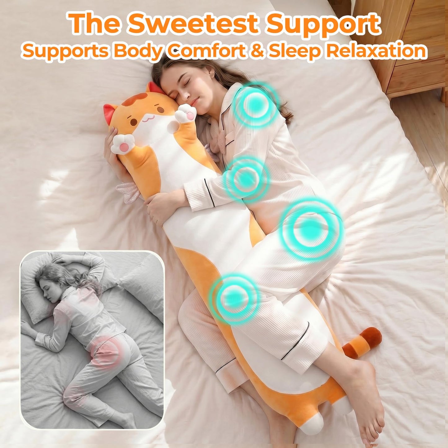 Mewaii Long Cat Plush 5 Sizes, 120% Extra Filling Giant Plushness Kids Body Pillow, Kawaii Cute Brown Cat Stuffed Animals Plushies, Big Long Body Pillow Cat Plush Gift for Girls 36”