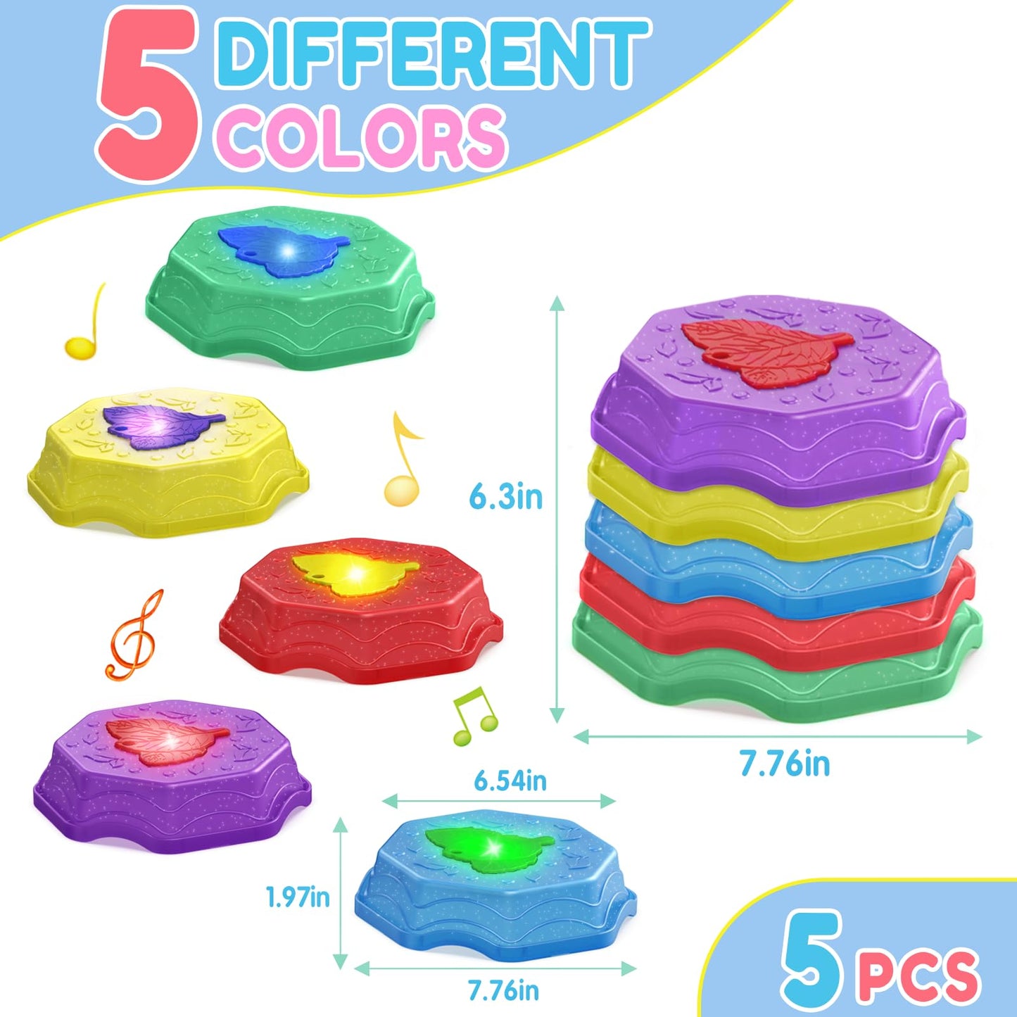 ABVSAB Stepping Stones for Kids with Light & Music,Toddler Sensory Toy for Obstacle Course Coordination，4 Year Old Girl Birthday Easter Gifts for Kids Boys Girls 3+
