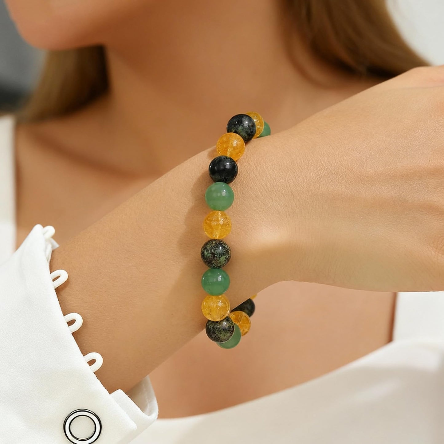Adjustable Crystal Money Bracelets for Women Aventurine & Tiger-Eye Stone Beaded Bracelet Wealth Attraction Feng Shui Good Luck Elastic Bracelets Natural Healing Protection Jade Spiritual Jewelry(Turquoise)