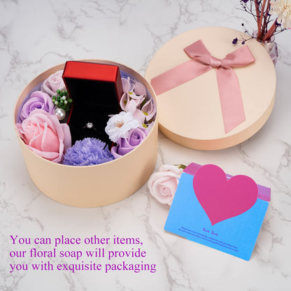 Rose Soap Petals Gift Set - Floral Scented Bath Soap with Essential Oils in Decorative Flower Box, Valentine Soap & Flower Soap for Women, Perfect for Valentine's Day, Christmas & Home Decor (Purple)