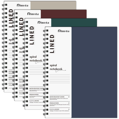 Rinrda Lined Notebook Spiral Notebook 8.5" x 11"-4 Pack Large Journal Hardcover Notebook 7mm College Ruled Notebook 120 Pages 100 GSM Thick Hardcover Journal for School (LINED, Mult-color)