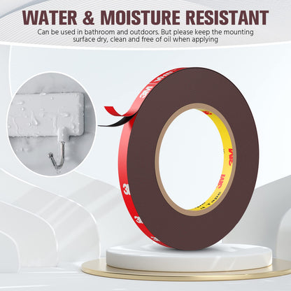 Double Sided Tape, Heavy Duty Mounting Tape Waterproof Foam Tape, 32FT Length, 0.39IN Width for LED Strip Lights, Home/ Office Decor, Made of 3M VHB Tape