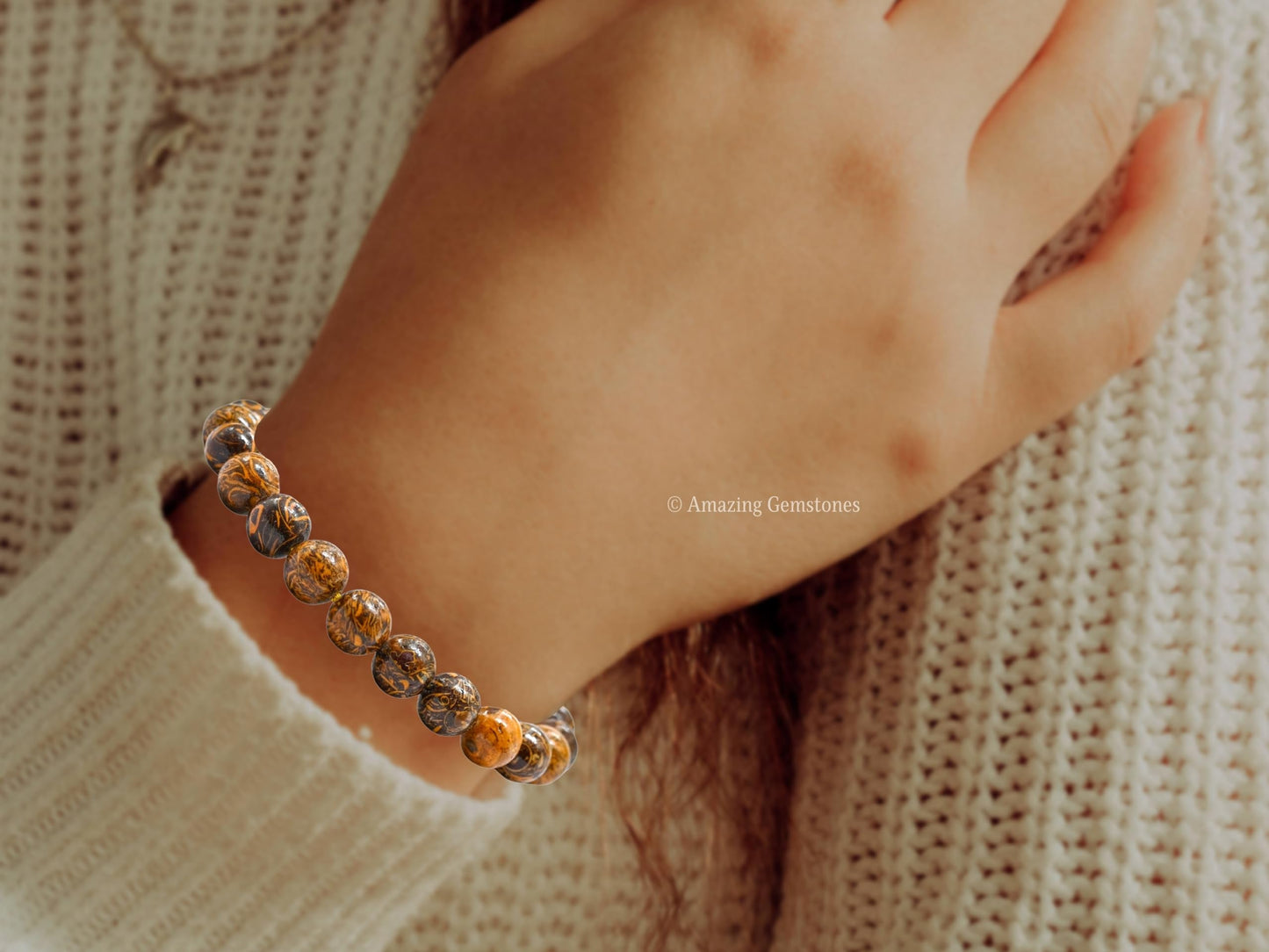 Amazing Gemstone Mariyam Jasper Bracelet for Women Men's Gifts - Protection Healing Crystal Bracelet - 8mm Gemstones Beaded Adjustable Bracelet Pulseras Para Hombres Mujer Stocking Stuffers