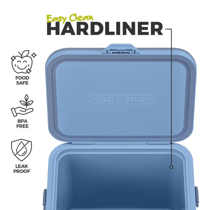 CORE Magnetic No Zip 24 Can Soft Cooler | Insulated Hard Liner Ice Chest Box | Best Portable Soft Cooler for Food & Beverages for Tailgating, Car Camping, and Family Beach Picnics (Steel Blue)