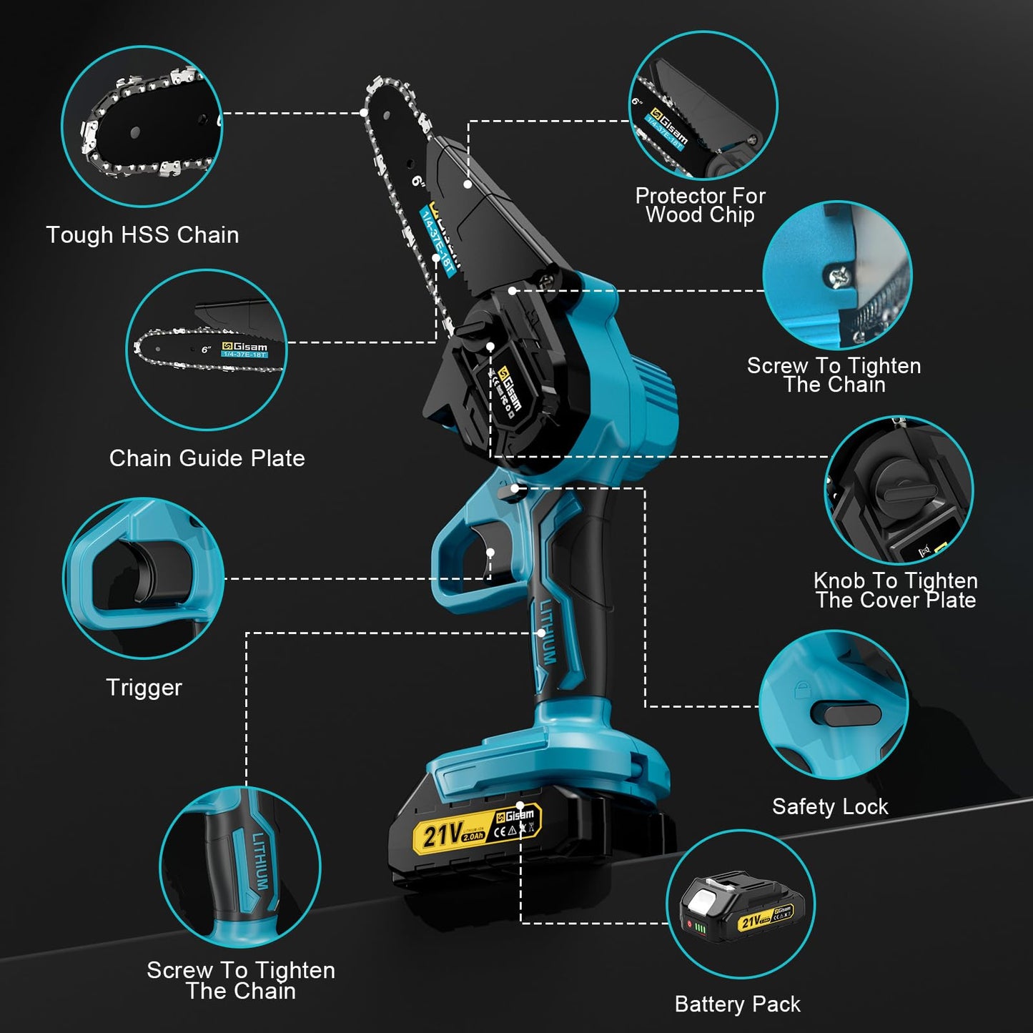 Brushless Mini Chainsaw Cordless, 6 Inch Electric Handheld Chain Saw with 2 Batteries & Auto Oiler, Battery Powered Gardening Tool for Wood/Tree Cutting, New Year Gifts for Dad Men Husband
