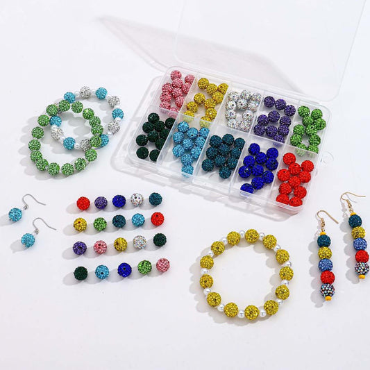 MINIMISSMIANYC 100PCS Rhinestone Beads Jewelry Making kit，10mm Crystal Color Round Sparkle Clay Beads Disco Ball Bulk Baseball Necklace Bracelets Earrings Keychain Bag Charm DIY Crafts