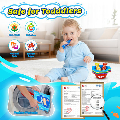 Gacoman Montessori Toys for 1 Year Old Boy Girl Birthday Gift- Cloth Fishing Game for Toddler1-3 with Stacking Cups Number Color Counting, Learning Educational Toys Baby Toys 12-18 Months