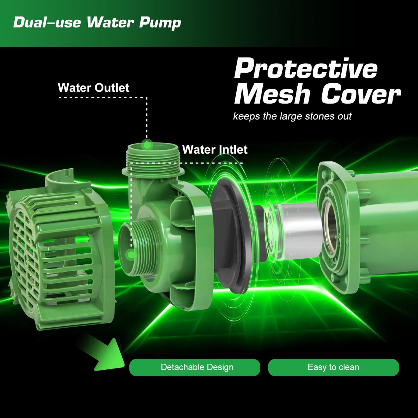 Prostormer 1/10HP Submersible Pond Pump, 3300GPH High Flow Water Pump with 9ft Lift Height, Garden Pumps, for Ponds, Fountains, Waterfalls, Hydroponics, Fish Tanks