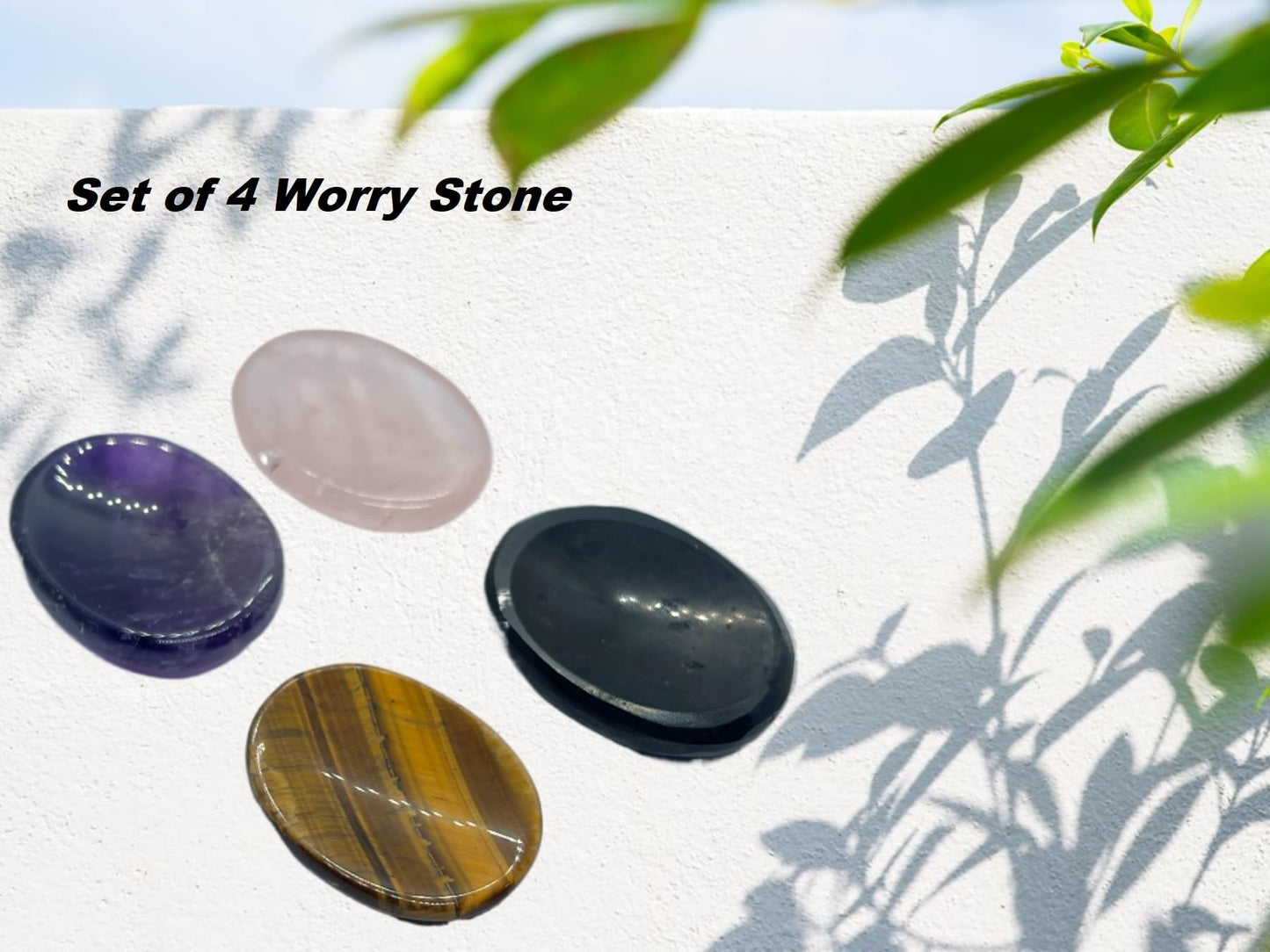 Set of 4 Pieces of Amethyst, Rose Quartz, Tigers Eye, Black Tourmaline Thumb Worry Stones Metaphysical Gemstone Crystal Healing Reiki Men Women Gift