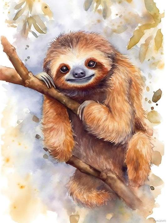 PUAGEMTI 5D Cute Animal Diamond Painting Kits for Adults Beginner, Watercolor Sloth on Branch DIY Full Round Drill Gem by Number Kits Arts and Crafts for Home Wall Decor Gifts 12x16 inch