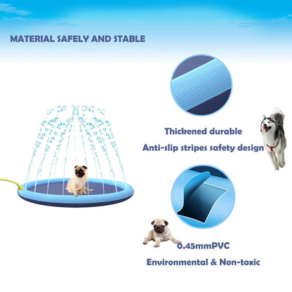 Splash Pad for Dogs Kids, Non-Slip Pet Thickened Durable Sprinkler Wading Pools, Splash Play Mat Outdoor Game Water Toys for Baby Girls Boys Children Pets