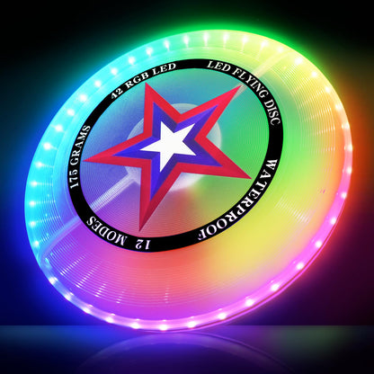 LED Flying Disc with Millions of Colors, Rechargeable & Water-resistant, 42 LEDs, 7+5 Light Modes, 175g Light Up Disc, Outdoor Toys for Kids Ages 4-8, Camping Equipment for Boys 8-12 Teens Men