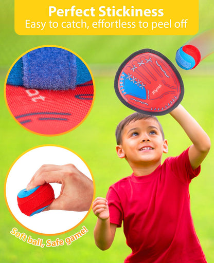JoyCat Toss and Catch Ball Game for Kids, 2 Paddle Sticky Ball Set, Toddler Baseball Catch Toy, Outdoor Game for Beach, Yard & Camping, Sports Birthday Gifts for Boys Girls Ages 3-12