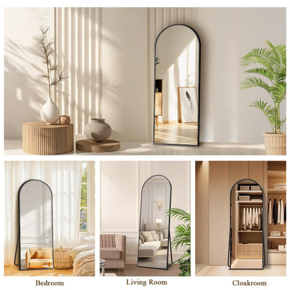 TRUNBACK 56"x18" Full Length Mirror with Stand, Shatterproof Arched Floor Mirror, Aluminum Alloy Thin Frame - Freestanding/Leaning/Wall Mount for Bedroom, Living Room & Entryway (Black)