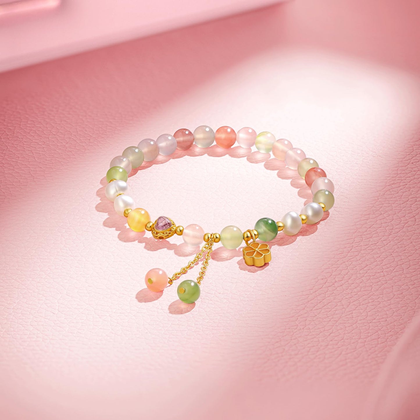 ZHOU LIU FU Sterling Silver Beaded Bracelets for Women Silver Agate Pearl Colorful Gemstone Bead Heart Flower Stretch Bracelet Mom Birthday