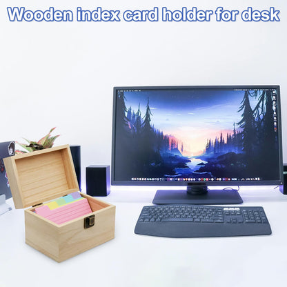 DSYIL Index Card Holder Box 3x5, Wooden Card Box with 100 Dividers, Recipe Cards Case, Business Card Organizer for Flash Card, Notecards and Study Cards, 2 Pack