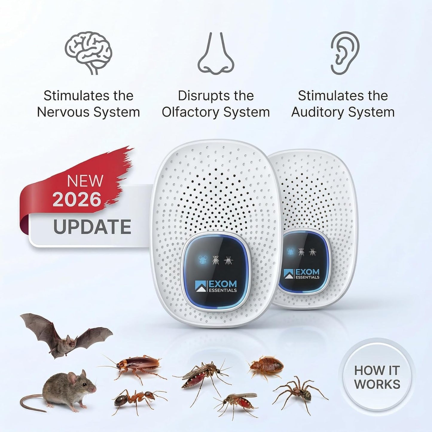 T-25, Ultrasonic Pest Control Repeller - Electronic & Ultrasound, Indoor Plug-in Repellent - Get rid of - Rodents, Mice, Squirrels, Bats, Insects, Bed Bugs, Ants, Fleas, Spiders, Roaches (2 Pack)