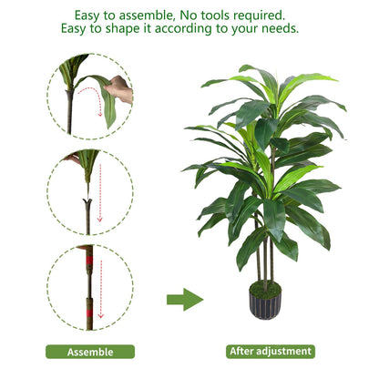 Artificial Dracaena Tree 48in - Fake Plants Tree with Black Planter - Faux Yucca Tree Tall with Lifelike Trunk and Leaves in Pot - Dracaena Artificial Plant for Home Office Living Room Fireplace Decor