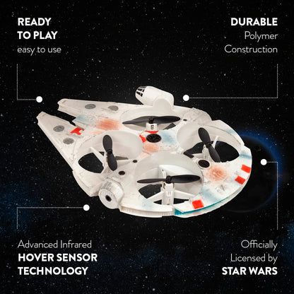 Star Wars Millennium Falcon Motion Sensor UFO Drone - Hand Controlled Hover Quadcopter with Flip Stunt Mode and Obstacle Avoidance - Officially Licensed Star Wars Toy for Kids 6+