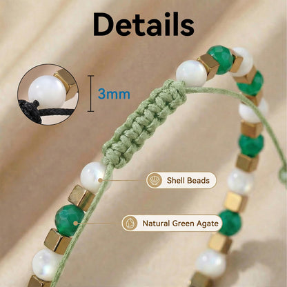 BEADSENER Green Agate Adjustable Charming Bracelet for Women, 3mm Natural Shell Gemstone Hematite Stone Beads, Pull String Slider Metal Free Design Waterproof, Gift for Her Daily Wear