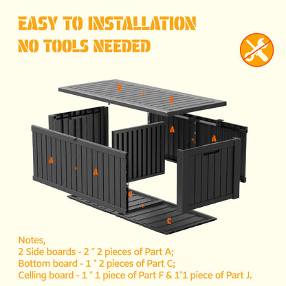 NUNU LAB 220 Gallon Outdoor Storage Box Waterproof, Outside Package Delivery Deck Boxes with Lockable Lid, Backyard Storage Bin For Garden Tools, Patio Cushions, Black