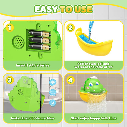 Bath Toys,Light-Up Bath Bubble Machine Automatic Bubble Maker Bathroom Toy for Kids Ages 1-3 4-8 Toddler Bathub Toy Easter Basket Stuffers Dinosaur Toys for Kids 3-5