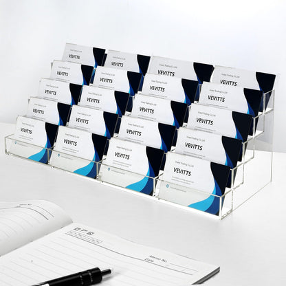 Vevitts 20 Slots Acrylic Business Card Holder, Clear Plastic Desk Business Card Stand, Multi-Card Display Rack for Office Home School Recipe Brochure File