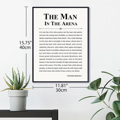 Howwii Inspirational Wall Art Office Decor The Man in the Arena Motivational Positive Quote Canvas Print Gift for Men&Women Framed Canvas Wall Decor 12”x16”