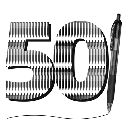 EYEYE G-103 Retractable Gel Pens Black 50 Pack, 0.5mm Extra Fine Point Ink Pen Quick Dry, Ballpoint Pen Fine Point Smooth Writing Pens for for Office School Supplies