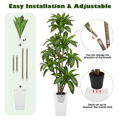 Arborus 6FT Tall Artificial Dracaena Tree, Lifelike Faux Indoor Fake Floor Plant with White Pot, Faux Tree for Home Office Living Room Entryway Décor