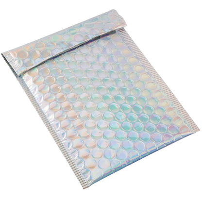 HOIGON 100 PCS 5 x 6 Inch Silver Metallic Bubble Mailers, Foil Glitter Poly Padded Mailing Cushion Envelopes, Holographic Self Seal Adhesive Shipping Bags for Mailing, Packing