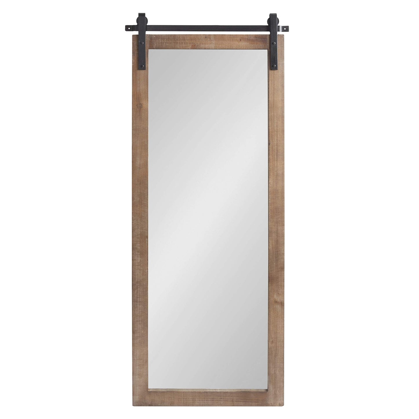 Kate and Laurel Cates Farmhouse Wood Framed Wall Mirror, 18 x 50, Rustic Brown, Barn Door-Inspired Rustic Mirrors for Wall