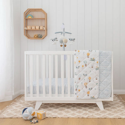 Baby Crib Mobile for Boys - Up Up and Away - Premiun Musical Nursery Decor, Sky Hot Air Balloon, Clouds & Planes, Calming Music Soother with 12 Lullabies - Essential & Perfect Gift by Living Textiles