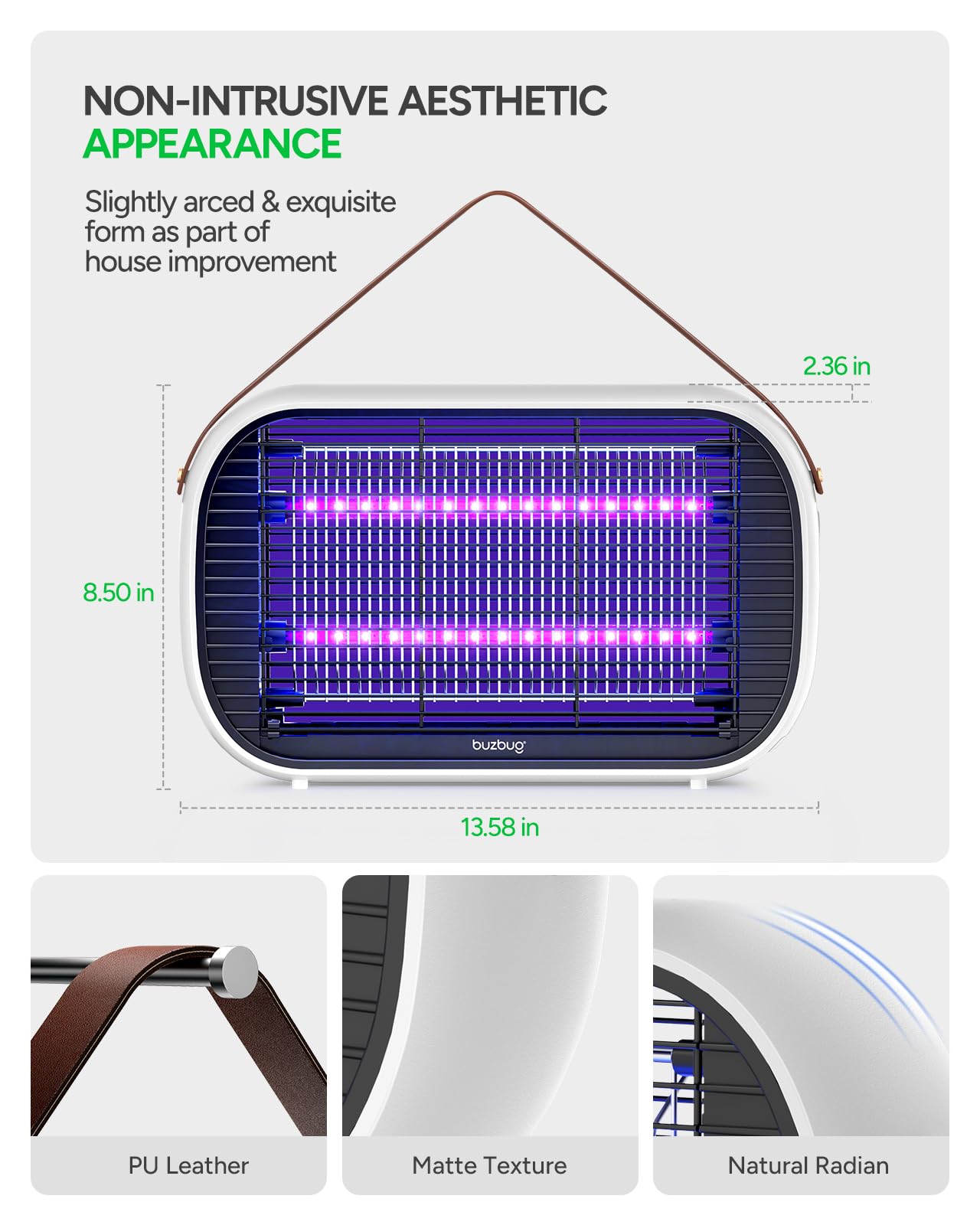 Buzbug LED Bug Zapper Indoor, 50000 H Long-Lasting LED, Energy Saving & Dual Band Attraction, High-Voltage Electric Mosquito Zapper, Fly Trap Mosquito Trap, Fly Killer -MA015B