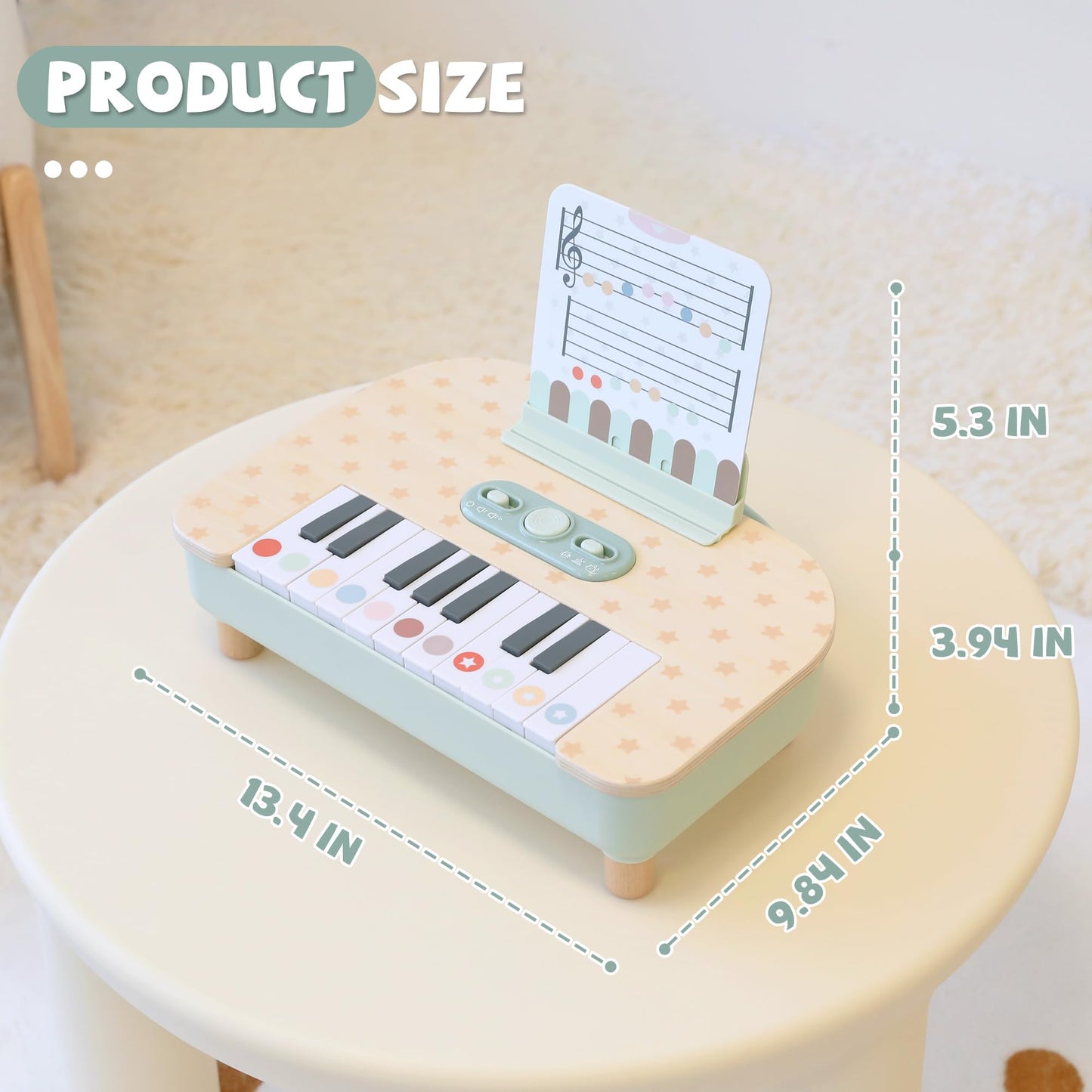 FReniland Wooden Baby Piano, 18 Keys Digital Toddler Piano, Musical Educational Instrument Toy with Music Scores for Boys Girls Ages 2+