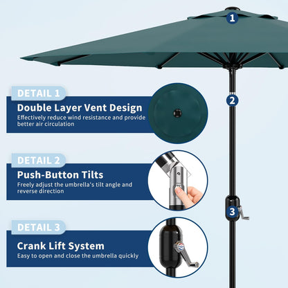 Garvee 9 ft Patio Umbrella - 8 Sturdy Ribs Outdoor Table Umbrella with Crank Lift & Push Button Tilt - Market Umbrella for Pool, Deck, Yard, Garden - Turquoise