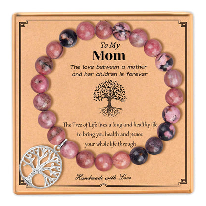 Mother's Day Gifts Tree of Life Charm Bracelet for Mom 8mm Natural Healing Crystals Beads Stretch Bracelet Mom Birthday Gifts