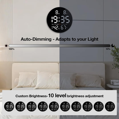 Brauthon Large Digital Wall Clock for Classroom, 10 Inch Large Display LED Electric Round Clocks for Teachers, Kids Office with Date, Temperature, Timer, Remote Control (White)