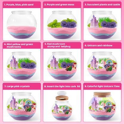 JOYEEMAX Unicorn Light-Up Terrarium Kit for Kids - LED Night Light Birthday Gift for Girls Ages 4 5 6 7 8-12 Year Old - Unicorn Toys for Girls - DIY Arts and Crafts Kit for Kids
