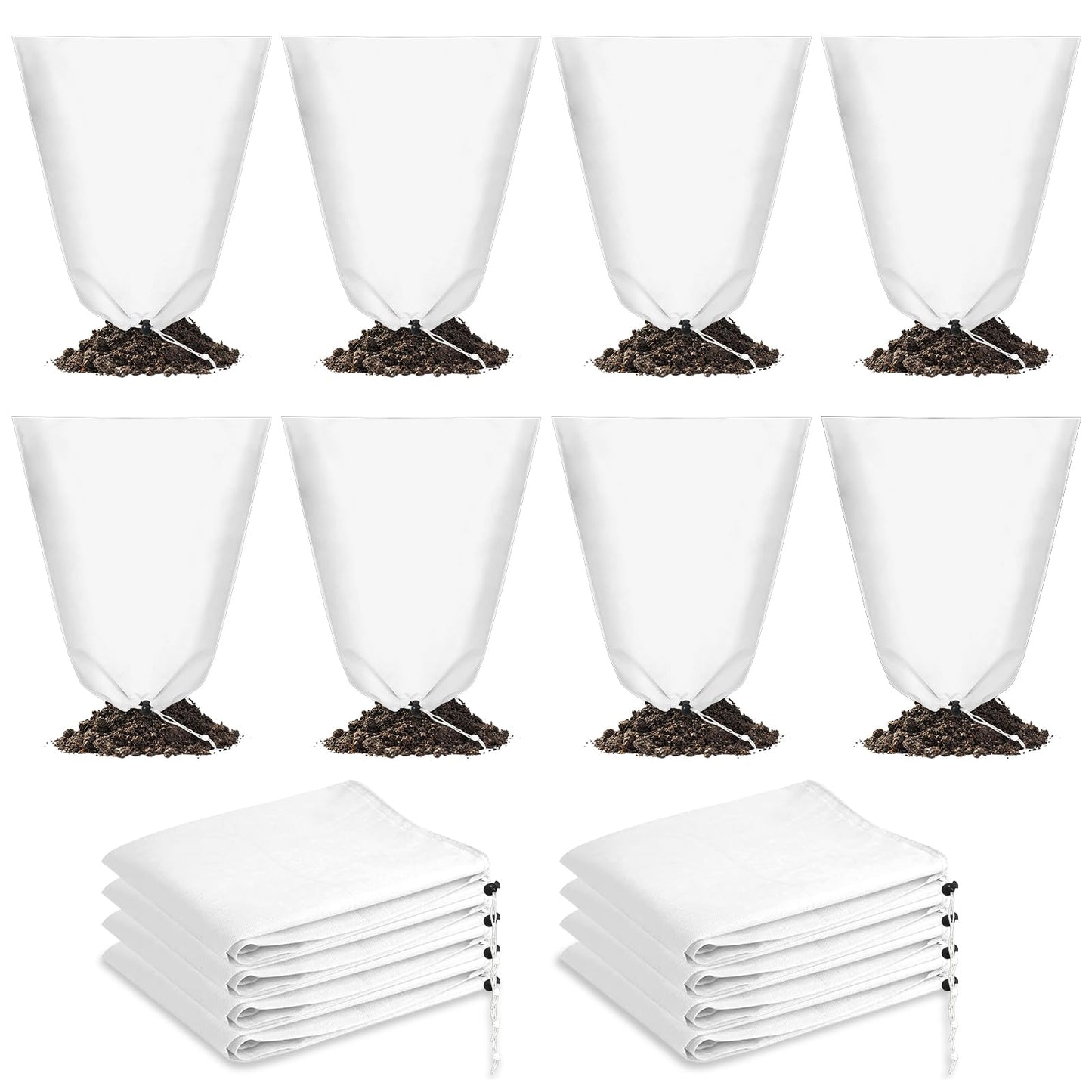 8 Pcs Winter Plant Covers Freeze Protection, 39.4x23.6 Inch Horizontal Shrub Tree Plant Protection Bags with Drawstring Plant Protector Shrub Frost Blanket for Winter Outdoor Garden Potted Plants