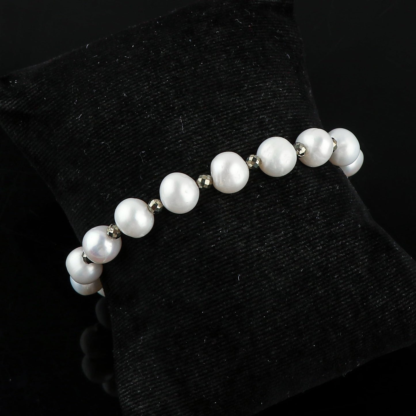 CRYSTALIS Natural Pyrite And Freshwater Pearl Beaded Bracelet, Elegant Beads Crystal, Chakra Bracelet, Healing Bracelet, Gemstone Jewelry, Friendship Bracelet, 925 Sterling Silver Slider 10 inch