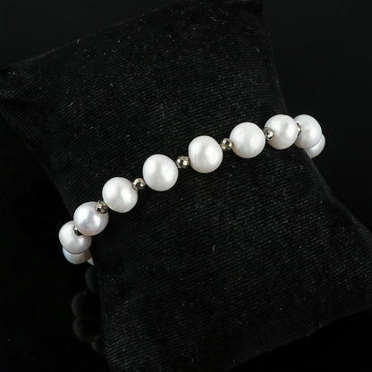 CRYSTALIS Natural Pyrite And Freshwater Pearl Beaded Bracelet, Elegant Beads Crystal, Chakra Bracelet, Healing Bracelet, Gemstone Jewelry, Friendship Bracelet, 925 Sterling Silver Slider 10 inch