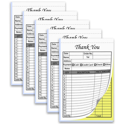 XUEJITECH 250 Sets Thank You Receipt Book with Carbonless Copies, 5.5 x 8.5 in Invoice Receipt Book for Small Business - White/Yellow