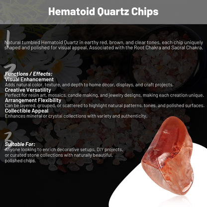1.1lb Natural Crushed Hematoid Quartz Crystal Tumbled Chips-Healing Crystals Chips Bulk, Crushed Crystal Gemstones for Crafts, Beautiful Package for Gift (Hematoid Quartz)