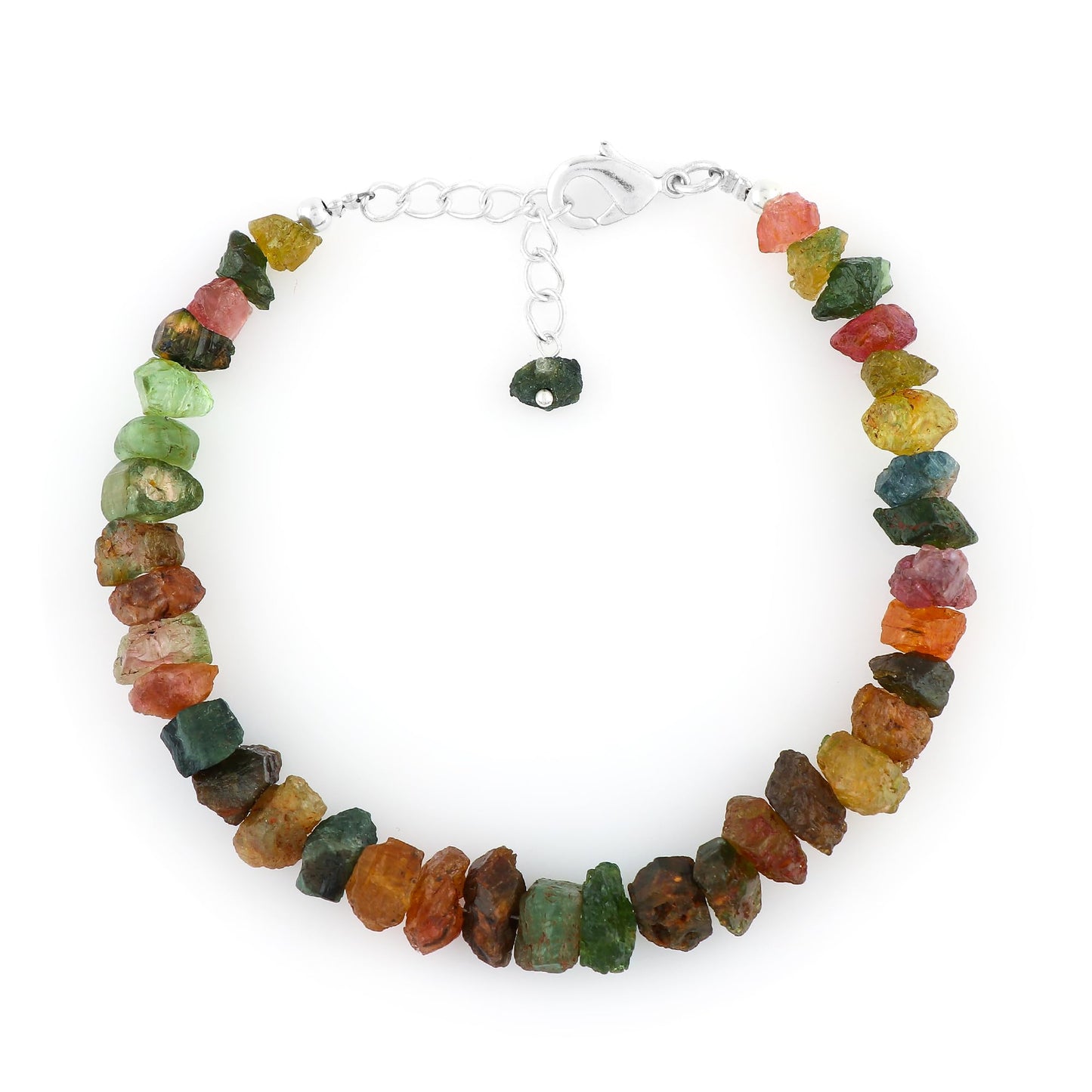 CRYSTALINES Genuine Raw Multi Tourmaline Gemstones Bracelet, Handmade Bohemian Jewelry, Chakra & Healing Crystals, Rough Stones, Adjustable Silver Dainty Chain, Gift for Women (Size-8inch)