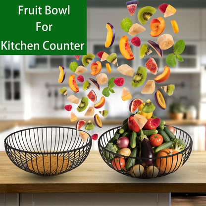 Wuqoioo Metal Wire Fruit Basket, Wire Fruit Dish Kitchen Fruit Basket Stand Fruit Bowls Rustic Wire Fruit Bowl For Fruits, Veggies (Round brown)