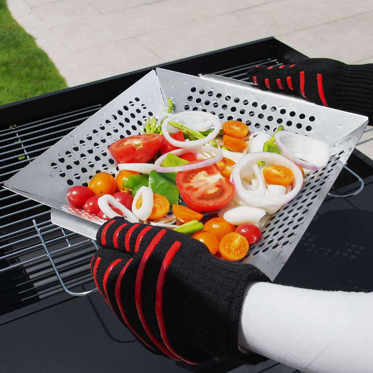 Stainless Steel Grill Basket, Large 12 Inches BBQ Accessories for Vegetable, Shrimps, Kabobs,Work for All Grill by DIMESHY