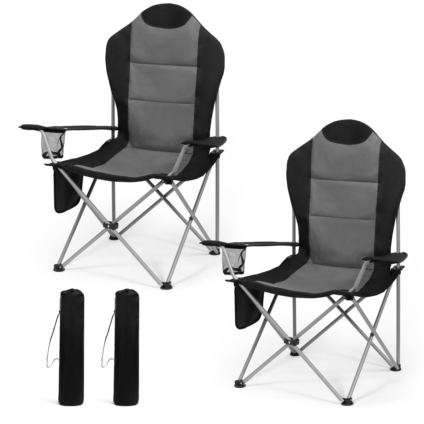 OUTSIDER Folding Camping Chair for Adults Heavy Duty – Supports 400 lbs, Portable Chair with Cup Holder, Side Pocket & Large Rear Mesh Storage Bag, Lightweight Lawn Chair for Camping (Style-4, 2)
