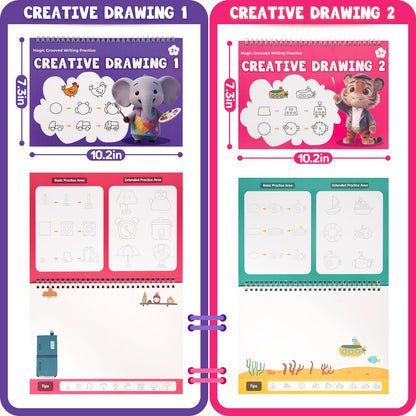 Magic Grooved Writing Practice Books, Reusable 3D Grooved Handwriting Practice for Kids Ages 3-5, Disappearing Ink Pens & Grips, Perfect Educational Gift