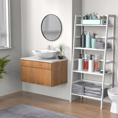 Thalomely Bamboo White Bookshelf, 4-Tier Ladder Shelf Freestanding Space Saver Open Bookcase Book Shelf, Bamboo Storage Shelving Unit Flower Plant Stand for Living Room, Bathroom, Home Office
